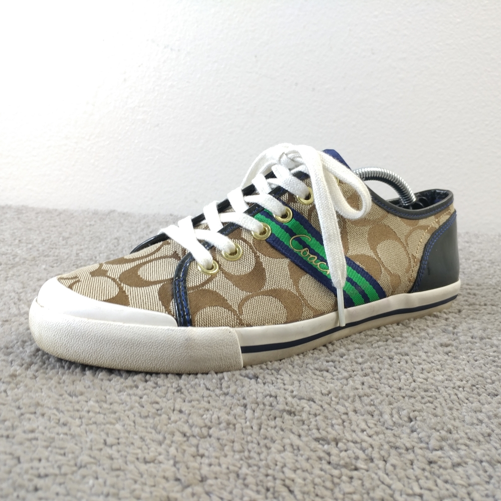 Coach Signature Logo Sneakers Womens Size 8 Shoes Brown Beige Low Top - Picture 5 of 10
